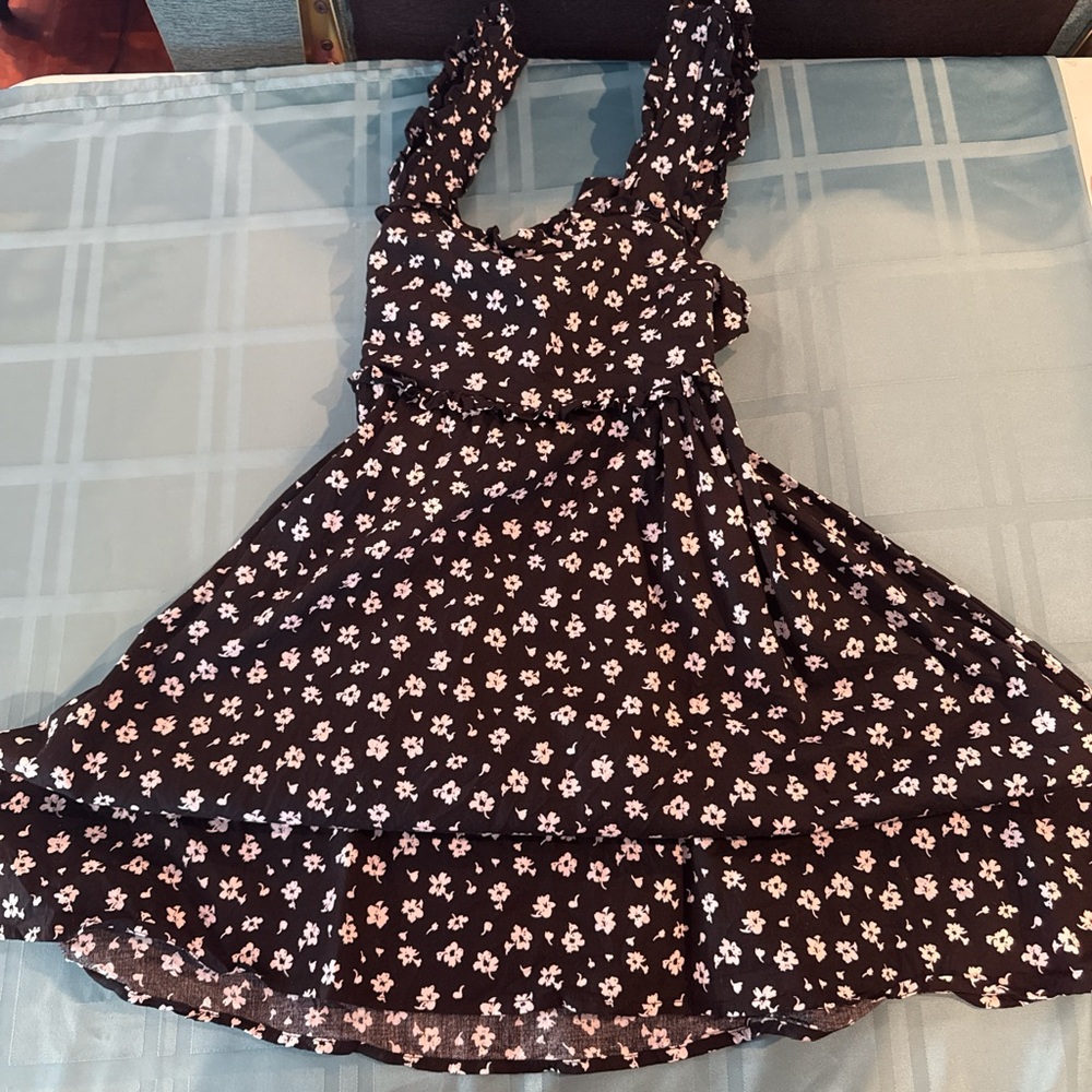 Blue Rain Black and White Floral Dress